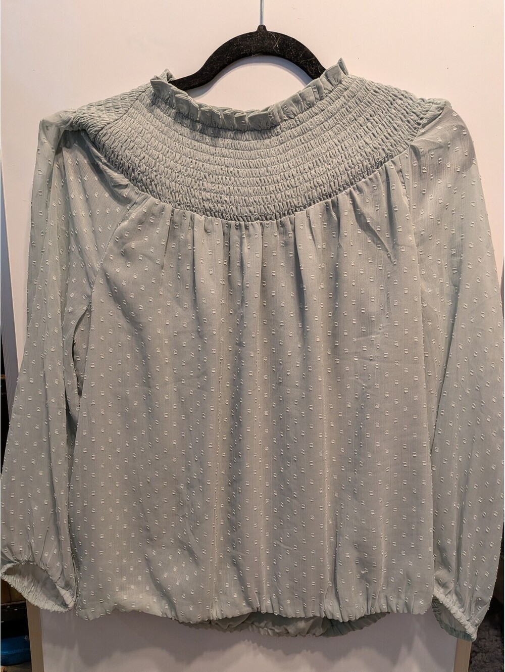 LOFT Swiss Dot Smocked Blouse - Size Medium